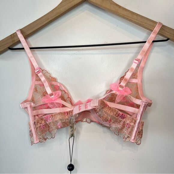 NWT For Love & Lemons Firework Floral Glitter Bra in Satin Pink XXS - Picture 7 of 8